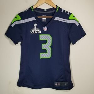 Nike On Field Seattle Seahawks Super Bowl XLVIII Wilson #3 Jersey Women's Small